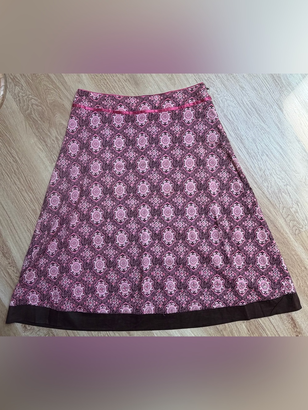 Pink Brown A-Line Skirt Medallion print made in India sz 10